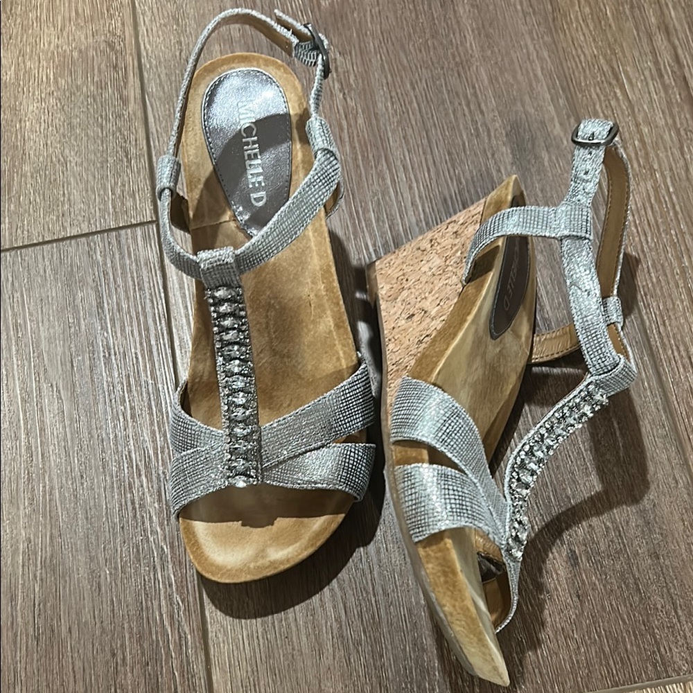 Michelle D Silver Glitter Wedges